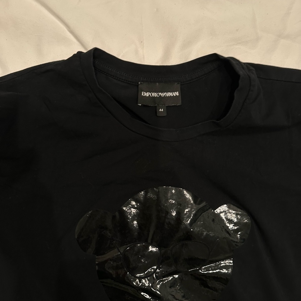 Emporio Armani Black Short Sleeve Tee with Glossy Graphic